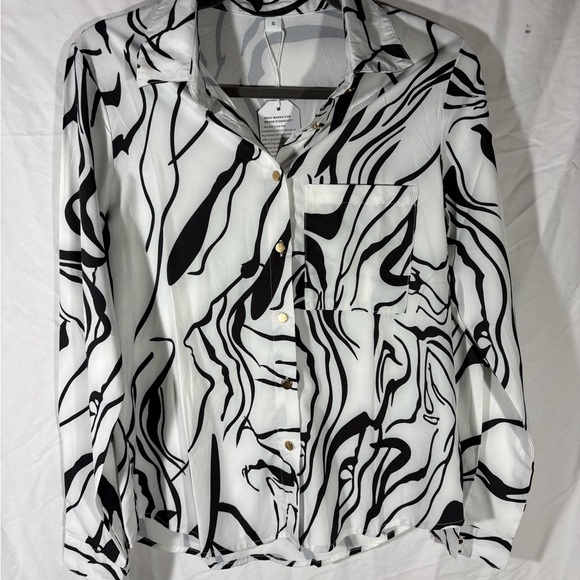 Made with Love Tops - Black and White Abstract Print Women's Top